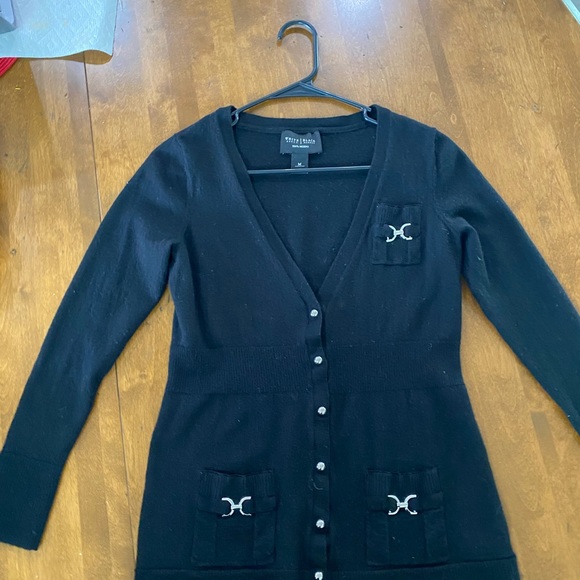 White House Black Market Black Sweater M - snap up fitted look - Picture 1 of 9